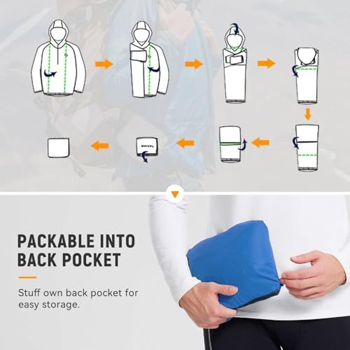 baleaf Men's Rain Jacket Waterproof Hood Lightweight Reflective Packable - Image 6
