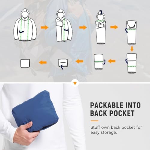 baleaf Men's Rain Jacket Waterproof Hood Lightweight Reflective Packable - Image 6