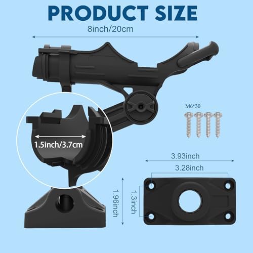 Fishing Rod Holder for Kayak & Boat with Side Deck Mount, 360 Degree Adjustable, Compatible with Spinning, Casting, Fly Reels - Image 7