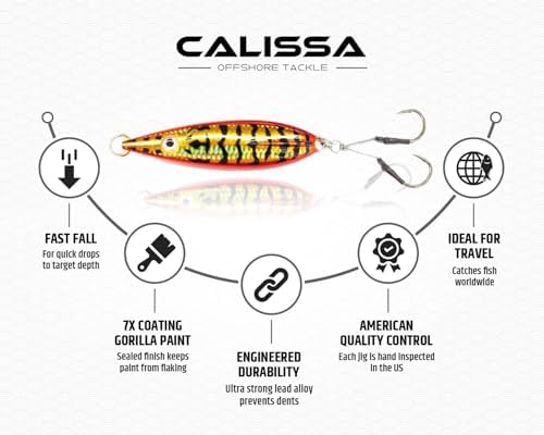 Calissa Offshore Tackle Fast Fall Jig 80g 150g 250g 300LBS Assist Hooks 3/0 Butterfly - Vertical Speed Lure Slow Pitch Flat - Glow Color Painted on Both Sides - Image 6
