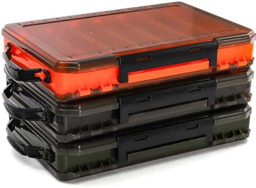 Noamus 3 Pack Double Sided Fishing Lure Boxes, 14 Compartments Fishing Tackle Organizer with 2 Buckle, Plastic Clear Storage Case, Visible Hard Bait Container for Jewelry Beads Earring Hook(3 Color) - Image 7