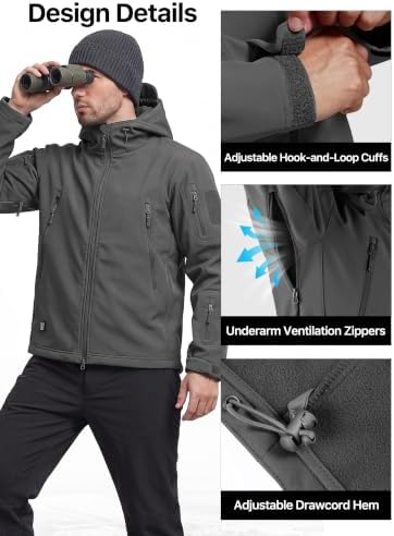 FREE SOLDIER Men's Hooded Waterproof Softshell Jacket - Image 6