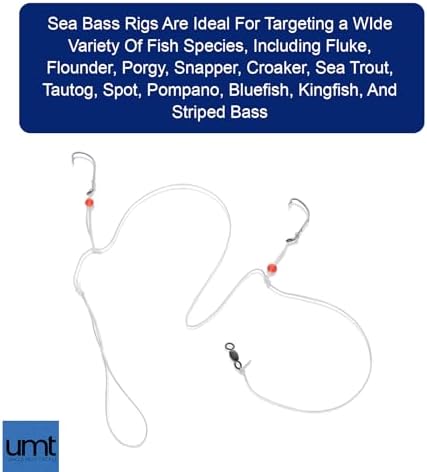 UMT Sea Bass Hi/Lo Saltwater Fishing Rigs 1, 5 &10 Pack, 3/0 Bait Hook, 60lb Heavy Duty Mono, 80lb Swivel & Sinker Loop, Hand Tied for Fluke Porgy Snapper Croaker Sea Trout Tautog Spot Pompano - Image 7