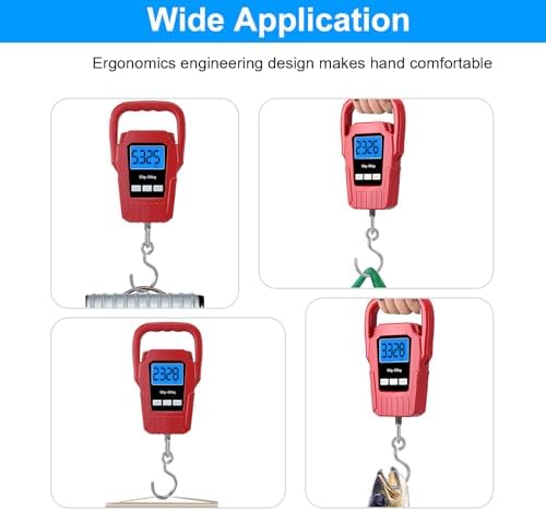 Digital Fish Scale Hanging Scale Fishing Scale,110lb/50kg Luggage Scale,Upgrade Large Handle & Backlit LCD Display, Electronic Balance Digital Fishing Postal Scale, Red, Fishing Gifts for Men - Image 7