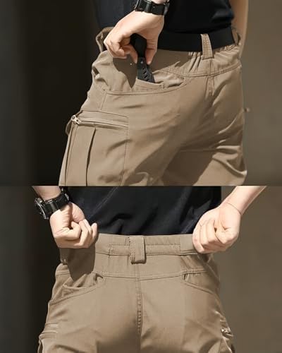 Men's Tactical Pants Stretch Waterproof Fabric Durable Cargo Pants for Hiking Casual Work Multi Pockets (No Belt) - Image 7