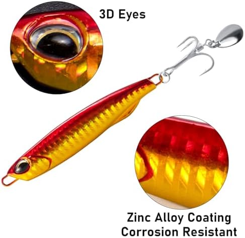 Dr.Fish 3 Pack Jigging Spoons Metal Casting Jigs Bladed Treble Hooks Saltwater Casting Spoons Surf Fishing Trolling Lures Vertical Diamond Jigs Mackerel Striper Bluefish Lures - Image 6