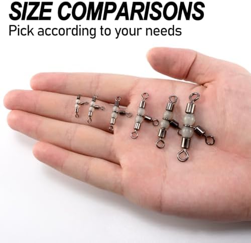 Dr.Fish 20 Pack 3-Way Fishing Swivels with Glow Beads Barrel Swivels Fishing Tackle T Shape Stainless Steel Three Way Catfish Rig - Image 7