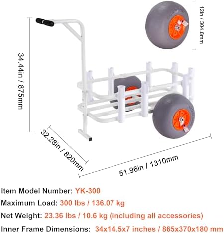 VEVOR Beach Fishing Cart, 300 lbs Load Capacity, Fish and Marine Cart with Two 13" Big Wheels PU Balloon Tires for Sand, Heavy-Duty Aluminum Pier Wagon Trolley with 8 Rod Holders for Fishing, Picnic - Image 7
