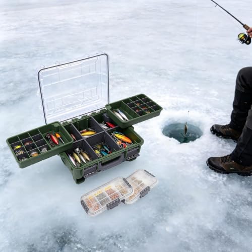 Fishing Tackle Box 3 Tiers Lure and Accessory Storage Organizer with Removable Tackle Tray Olive Green Tackle Trays for Anglers (Olive Green) - Image 7