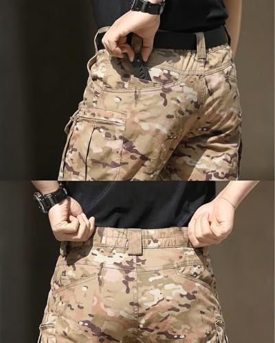Men's Tactical Pants Stretch Waterproof Fabric Durable Cargo Pants for Hiking Casual Work Multi Pockets (No Belt) - Image 7