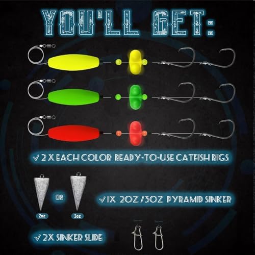 Narcissus Catfish Rigs Set – 6 Pre-Tied Rigs with 2 Sinker Sliders & 2oz Pyramid Sinker, Float Rigs Tackle, Santee Rig, Circle Hooks 6/0 – Complete & Ready-to-Use Kit - Image 7