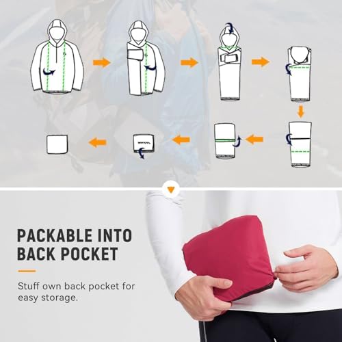 baleaf Men's Rain Jacket Waterproof Hood Lightweight Reflective Packable - Image 6