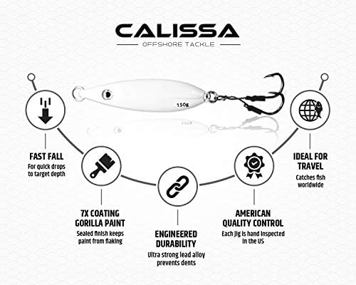 Calissa Offshore Tackle Fast Fall Jig 80g 150g 250g 300LBS Assist Hooks 3/0 Butterfly - Vertical Speed Lure Slow Pitch Flat - Glow Color Painted on Both Sides - Image 5