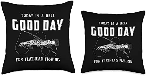 Funny Flathead Catfish Reel Good Day Fishing Pun Throw Pillow - Image 3