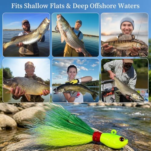 Cobia Jig, 3oz Saltwater Bucktail Jigs with Chartreuse Tail, Vertical Jigging Lures for Striper, Fluke, Flounder & Walleye - Image 7