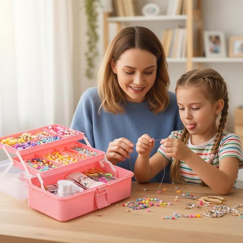 Hair Accessories Box,3-Layer Craft Tackle Art Tool Organizer Pink - Image 7