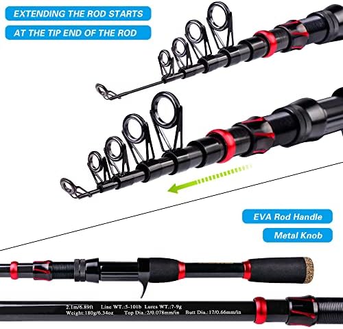 Fishing Rod and Reel Combo, 6.9ft Carbon Fiber Telescopic Fishing Pole with Spinning/Baitcasting Reel Combos, Sea Saltwater Freshwater Ice Bass Fishing Tackle Set Fishing Rods Kit - Image 6