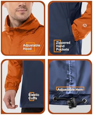 Outdoor Ventures Men's Rain Jacket Waterproof Lightweight Packable Pullover - Image 5