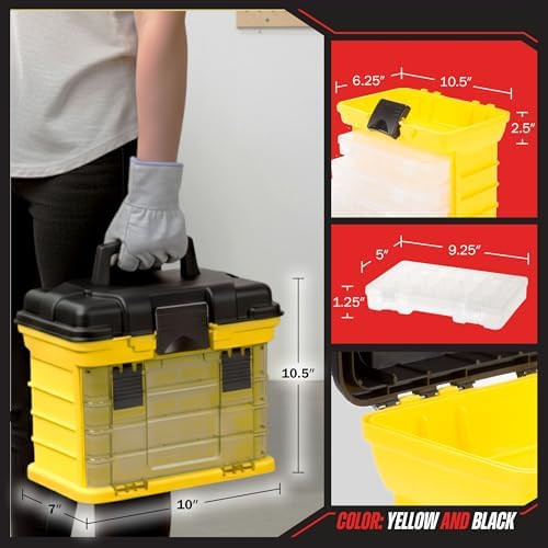 Stalwart Portable Tool Box Small Parts Organizer, Yellow - Image 6
