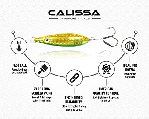 Calissa Offshore Tackle Fast Fall Jig 80g 150g 250g 300LBS Assist Hooks 3/0 Butterfly - Vertical Speed Lure Slow Pitch Flat - Glow Color Painted on Both Sides - Image 5