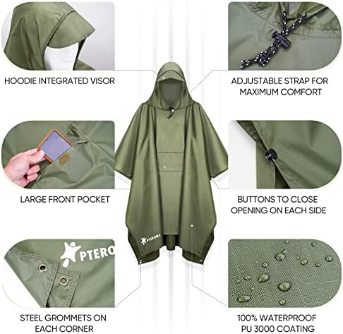 PTEROMY Hooded Rain Poncho for Adults, Reusable Waterproof Raincoat - Image 6