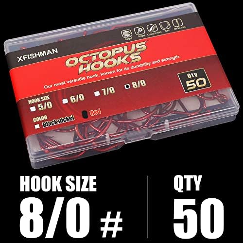 Octopus-Hook-Fishing-Beak-Circle-Hooks-Freshwater-Red-Black-100-50 Pack - Image 6