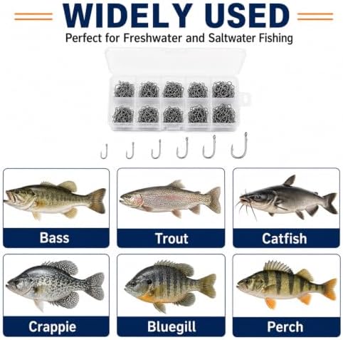 Keenjorika Fishing Hooks Set,High Carbon Steel Baitholder Fish Hook, #3-12 Assorted Sizes,3/500PCS,Sharp Barbed Offset Hook for Bass Catfish Trout Crappie Bluegill Freshwater Saltwater Fishing Tackle - Image 7