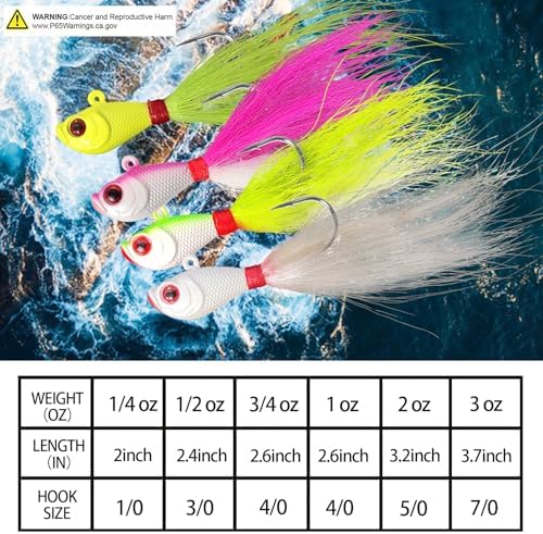4pcs Fishing Bucktails Jig with Spin Saltwater Hair Jigs Wire Bait Keeper Surf Fishing Lures for Bass Fishing - Image 4