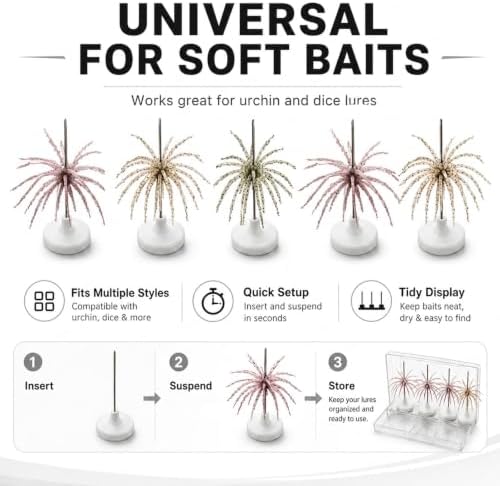 Universal Soft Bait Storage Holder System, Vertical Suspension Pin Design for Urchin & Dice Lures, Prevents Tentacle Deformation and Color Bleeding, 12 Pack (white) - Image 4