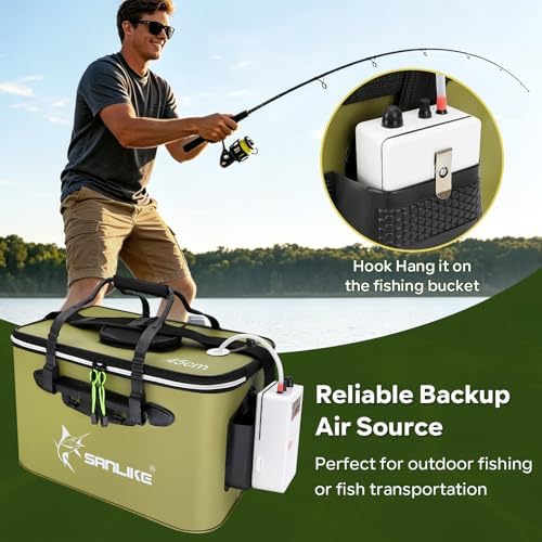 SANLIKE Foldable Live Fish Bucket Kit with Aerator Pump Leakproof Livewell - Image 6