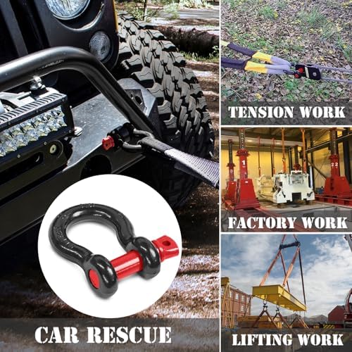 1" D Ring Shackle with 1-1/8" Screw Pin, 8.5T Working Load Limit (WLL) / 51T (112,436 lb) Minimum Breaking Strength (MBS) for Tow Strap Winch, Off-Road Vehicle Recovery (Black/Red, 2 Pack) - Image 7