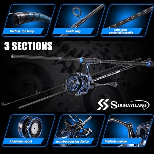 SOUGAYILANG Surf Fishing Rod and Reel Combo, Heavy 3-Piece Travel Spinning Rod with Reel for Red Drum, Striped Bass, Beach & Saltwater Fishing(9'/10'/11'/12') - Image 7