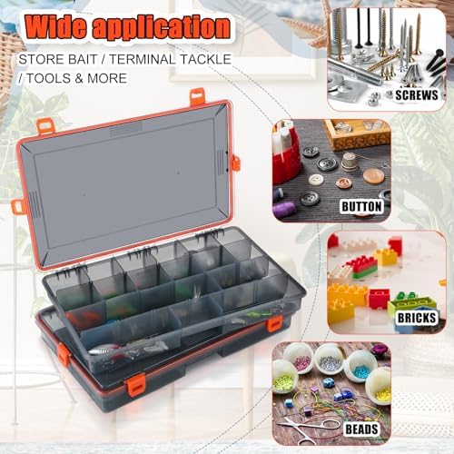 Wonderjune 12 Pack Fishing Tackle Box Waterproof 3600 Tackle Tray, Orange - Image 6