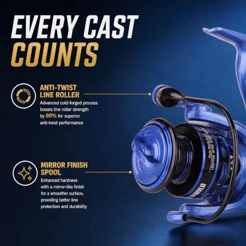 Spinning Reel for Freshwater Fishing -2000/3000 Size Fishing Reel with 5.2:1 Gear Ratio, 17lb Drag, 7+1 Bearings, Brass Main Shaft, Lightweight Spool for Bass Fishing - Image 6