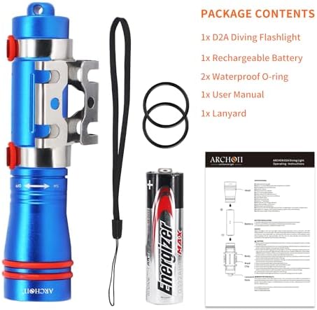 ARCHON D2A Small Diving Flashlight, Dive Headlamp Waterproof Flashlight Blue Backup Light with Stainless Steel 316 Face Mask Clip for Underwater Lighting - Image 6