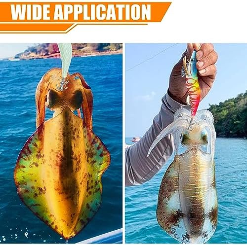 Squid Jigs Saltwater Fishing Lures, 10pcs Glow Squid Lures Glow in The Dark Shrimp Baits Luminous Jig Hooks Artificial Prawn Cuttlefish Sleeve Octopus Baits - Image 7