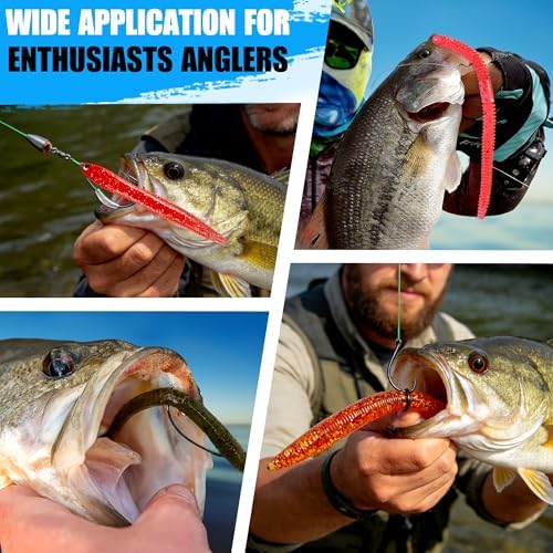 PLUSINNO Wacky Worm Fishing Lure Kit, Soft Plastic Fishing Lures, Grub Baits Hook Wacky Rig Bass Trout Fishing Worms Lures w/Tackle Box - Image 7