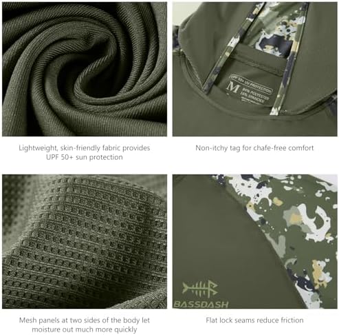 BASSDASH Men’s UPF 50 Performance Fishing Shirt Cooling Hoodie Camo Long Sleeve FS17M - Image 6