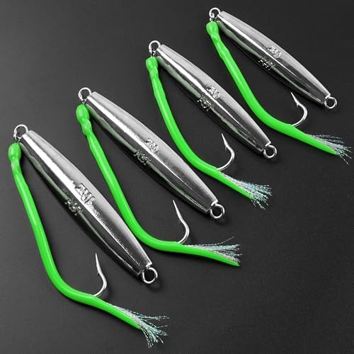 Diamond Jig Saltwater Fishing Lures Casting Jigging Spoon with Tube Tail Stainless Steel Hooks Trolling Lures Striped Bass Metal Jig for Deep Sea Surf Fishing Bottom Dragging Sinking - Image 7