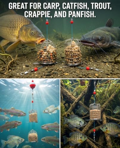 Drchoer Carp Fishing Bait Cage: 20-Piece Stainless Steel Carp Rig Feeder - Catfish Bait Holder Fishing Rig Attachment - Large Medium Small - Image 4