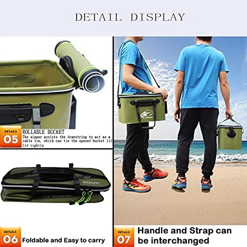 Fishing Bucket,Foldable Fish Bucket, Multi-Functional EVA Fishing Bag for Outdoor, Live Fish Lures Bucket and Fish Protection Bucket,10GAL/8GAL/6GAL/4.8GAL/3GAL Live Fish Container (10GAL/ArmyGreen) - Image 7