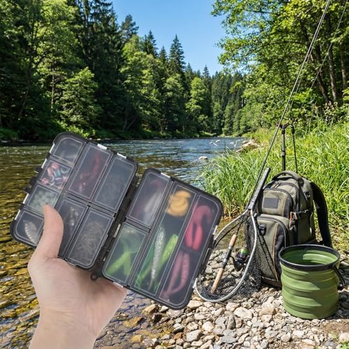 8 Pack Small Tackle Box, Plastic Fishing Organizer with 12 Compartments & Lanyard, Large Tackle Storage Containers for Hooks Lures Baits - Image 7