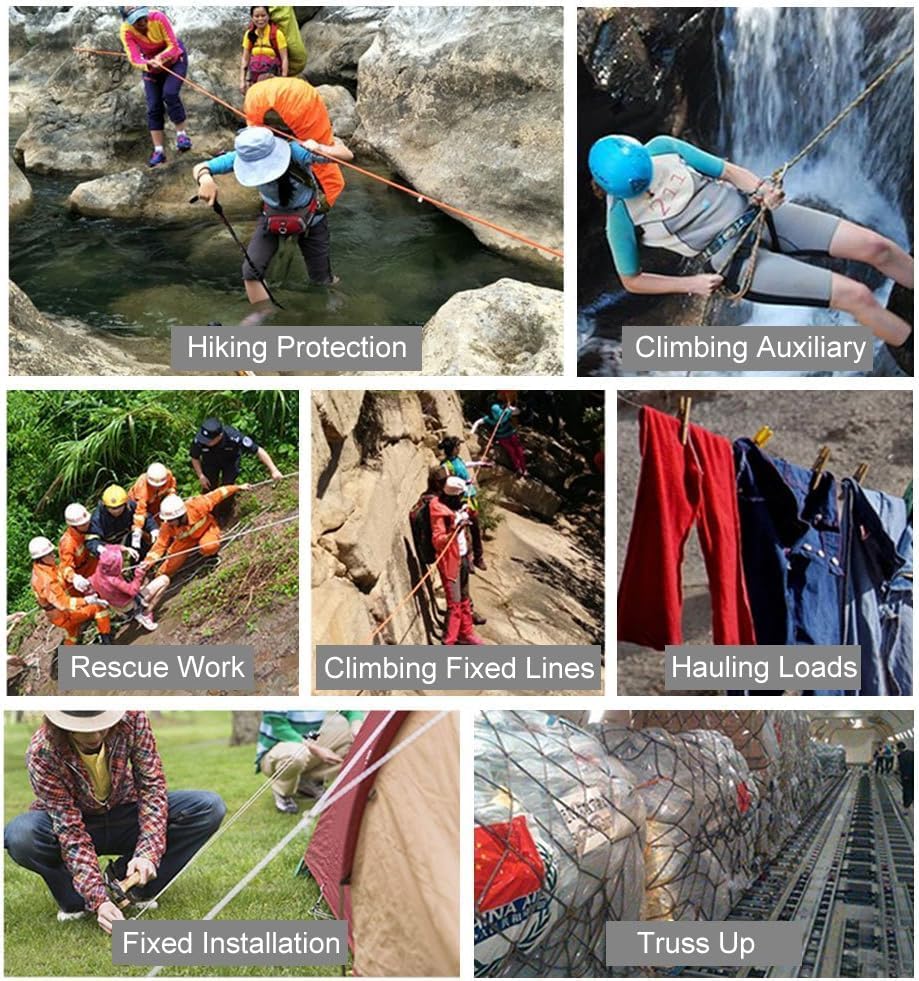 X XBEN Outdoor Climbing Rope 10M(32ft) 20M(64ft) 30M(96ft) 50M(160ft) 70M(230ft) 152M(500FT) 352M(1000FT) Static Rock Climbing Rope for Escape Rope Ice Climbing Equipment Fire Rescue Parachute - Image 6