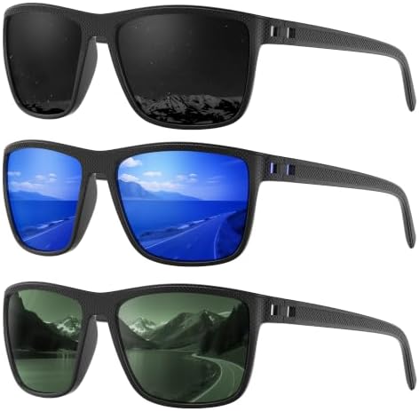 Fanshen Square Polarized Sunglasses for Men, 3 Pack Lightweight UV Protection Sun Glasses for Driving Fishing Golf by Unknown