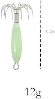 Squid Jig 12g Glow in The Dark - 5PCS Saltwater Fishing Lures with 12 Stainless Steel Needles, Luminous Cuttlefish Bait Hooks for Night Sea Fishing, Green - Image 2