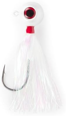 UMT Mylar Bucktail Fluke Ball Jighead for Saltwater Fishing 2oz, 3oz, 4oz - White - 6/0 Mustad Hook, 3D Eye – Flounder, Porgies, Sea Bass, Blackfish Tautog & Bluefish by UncleMosTackle