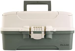 Plano Three-Tray Tackle Box, Green/Tan, Rust-Proof Brass Latch, Top-Access Tray with Deep Storage, Made in the USA, Portable Fishing Gear Storage Organizer by PLANO%C2%AEOutdoors