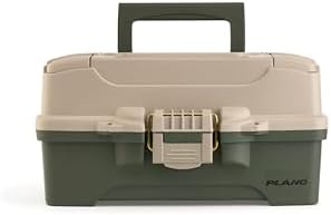 Plano One-Tray Tackle Box, Green/Tan, Rust-Proof Brass Latch, Top-Access Tray with Deep Storage, Made in the USA, Portable Fishing Gear Storage Organizer by PLANO%C2%AEOutdoors