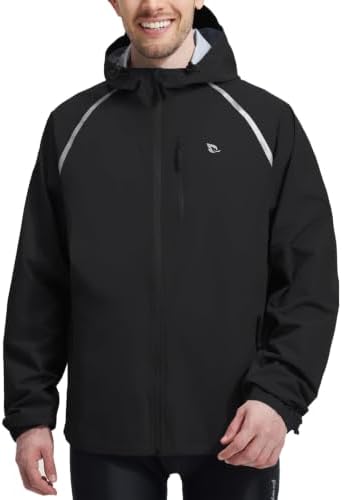 baleaf Men's Rain Jacket Waterproof Hood Lightweight Reflective Packable by baleaf
