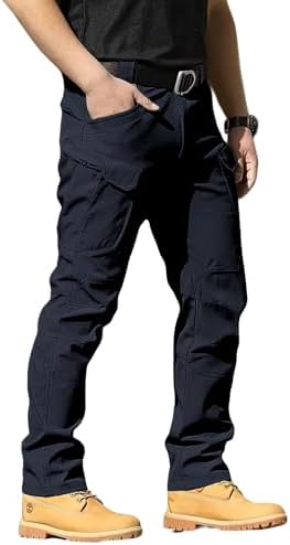 Men's Tactical Pants Stretch Waterproof Fabric Durable Cargo Pants for Hiking Casual Work Multi Pockets (No Belt) by LYRXXX